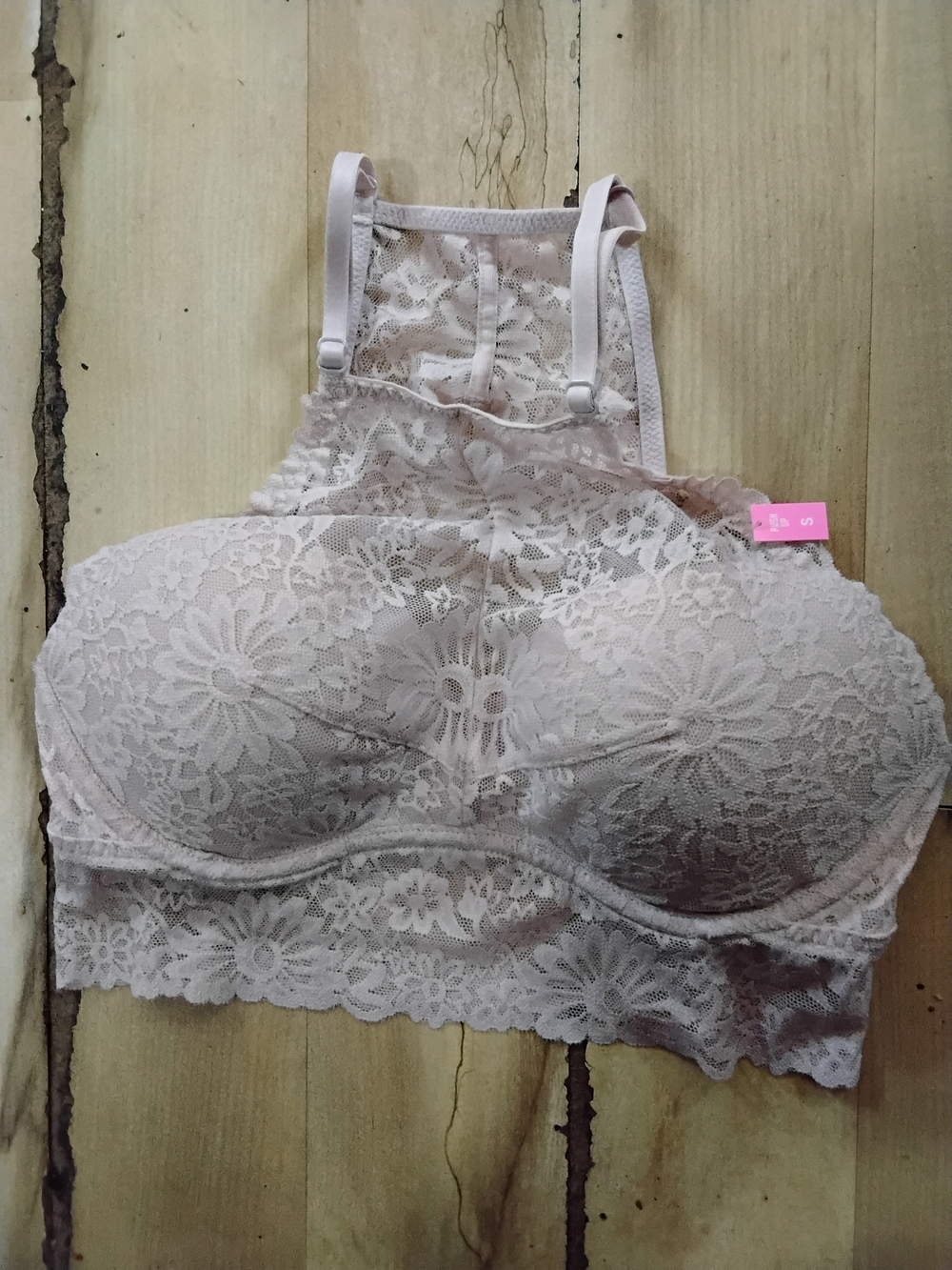 PINK Victoria's Secret Lace High-Neck Bralette in Blush